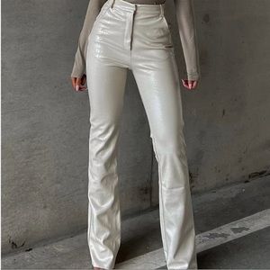 Meshki Cream Faux Croc Leather Pants